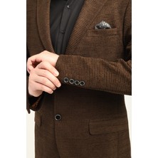  Kahverengi Mono Yaka Iki Düğme Çift Yırtmaç Blazer Tek Ceket Slim Fit | Agustini