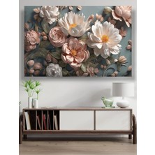 Kabartma Görünümlü Lüks Siyah Çiçekler Dekoratif Kanvas Duvar Tablo