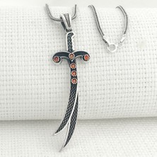 925 Ayar Kırmızı Taşlı Zülfikar Gümüş Kolye