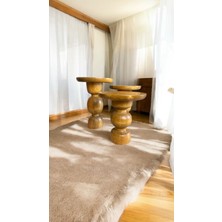 Simillo Home & Living Wood Wooden Ahşap 3’lü Set Vazo Model Mantar Yan Sehpa Modern Tütün Renk Fiskos
