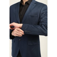 Lacivert Renk Yeşil Noktalı Desen,mono Yaka Çift Düğme Çift Yırtmaç Tek Ceket Slim Fit Kalıp | Agustini