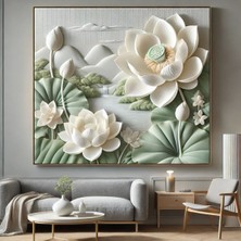 Modern Soyut Kabartma Görünümlü Çiçek Kanvas Tablo