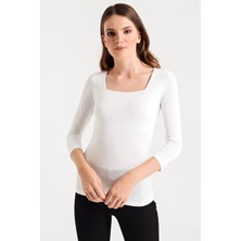 Jument Kare Yaka Truvakar Kol Şık Body Bluz-Siyah
