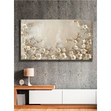 Beyaz Çiçek Açan Narin Dallar Kanvas Tablo