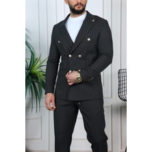 Siyah Beyaz Çizgili Kruvaze Jogger Pantolonlu Sivri Yaka Takım  Elbise Slim Fit | Agustini