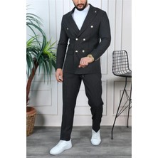 Siyah Beyaz Çizgili Kruvaze Jogger Pantolonlu Sivri Yaka Takım  Elbise Slim Fit | Agustini