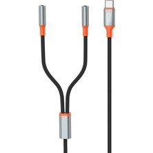 Hepsicinde Type-C to 3.5mm Çift Girişli 2'si 1 Arada Örgülü AUX Ses Dönüştürücü Kablo