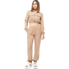 Keten Fermuarlı Crop Takım