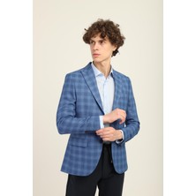Agustini Lacivert Kareli Slim Fit Ceket İki Düğme Erkek Kullanımı İçin Konforlu Tasarım