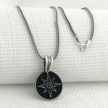 925 Ayar Gümüş Siyah Taşlı Kuzey Yıldızı Kolye