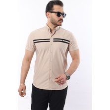 Erkek Kısa Kollu Slim Fit Yazlık Çift Çizgili Gömlek