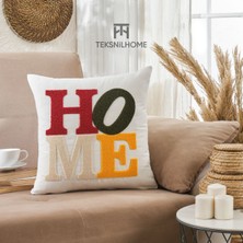 Teksnil Home Punch Nakışlı Home Desen 1 Adet Kırlent Kılıfı Dekoratif Yastık Kılıfı 45 x 45 cm