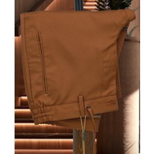 Taba ve Gri Çizgili Italyan Stil Kruvaze Ikili Kombin Takım Elbise Geniş Sivri Yaka Slim Fit | Agustini
