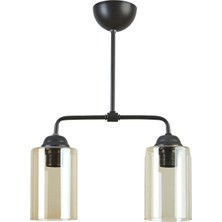 Star Modern Tasarım Cafe Mutfak Salon Siyah Renk Bal Camlı 2 Li Avize