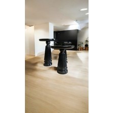 Wood Wooden Ahşap 3’lü Set Vazo Model Mantar Yan Sehpa Modern Siyah Renk Fiskos