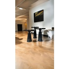 Wood Wooden Ahşap 3’lü Set Vazo Model Mantar Yan Sehpa Modern Siyah Renk Fiskos