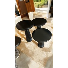 Wood Wooden Ahşap 3’lü Set Vazo Model Mantar Yan Sehpa Modern Siyah Renk Fiskos