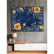 Lacivert Gold Çiçeklerin Uyumu Kanvas Tablo
