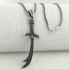 925 Ayar Gümüş Kırmızı Taşlı Kartal Başlı Zülfikar Kolye