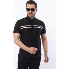 Erkek Kısa Kollu Slim Fit Yazlık Çift Çizgili Gömlek