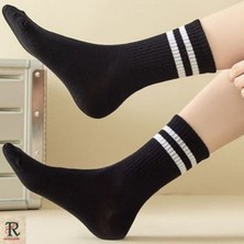 Trampler Unisex 5'li Kolej Çemberli Çorap Siyah Tenis Çorap