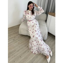 Çiçek Desenli Bluz ve Etek Ikili Takım 4707-BEYAZ/FUŞYA