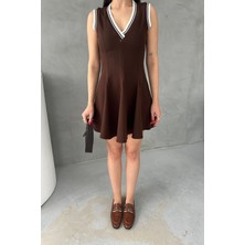 Kahve Zr Model Volanlı Mini Elbise