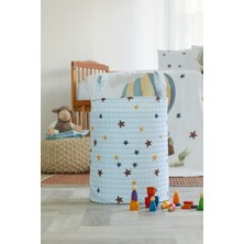 %100 Organik Pamuk Çocuk Oyuncak ve Çamaşır Sepeti - Renkli Yıldız Temalı - Beyaz - 55 x 40 cm