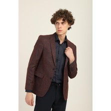 Bordo Renk Sivri Yaka Blazer Tek Ceket Slim Fit | Agustini