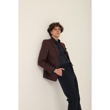 Bordo Renk Sivri Yaka Blazer Tek Ceket Slim Fit | Agustini
