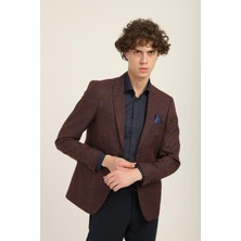 Bordo Renk Sivri Yaka Blazer Tek Ceket Slim Fit | Agustini