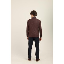 Bordo Renk Sivri Yaka Blazer Tek Ceket Slim Fit | Agustini