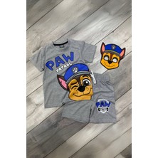 Baskılı Tişört Şort ve Paw Patrol Chase Maskeli Gri Renk Çocuk Takım