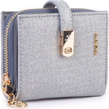 Nas Bag Kadın Küçük Boy Kartlıklı Bozuk Para ve Fotoğraflılı Cüzdan Gri Simli