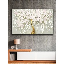 Altın Ağaç Beyaz Çiçekler Kanvas Tablo