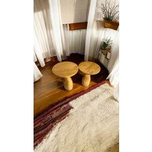 Wood Ahşap 2'li Set Vazo Model Mantar Yan Sehpa Modern Fiskos / Tütün Renk / Zigon Sehpa Vernikli