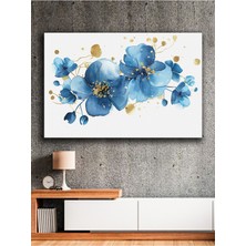 Gold Tomurcuklu Zarif Mavi Çiçekler Kanvas Tablo