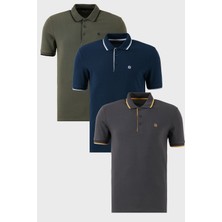 Buratti Pamuklu Slim Fit Şerit Detaylı Düğmeli Polo Yaka 3'lü T Shirt Erkek T Shirt 5902118S3