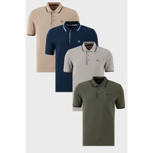 Buratti Pamuklu Slim Fit Şerit Detaylı Düğmeli Polo Yaka 4'lü T Shirt Erkek T Shirt 5902118S4