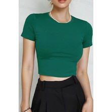 Teenage Millionaire Kadın Bntn Yeşili Bisiklet Yaka Likralı Kısa Kol Body Crop Bluz