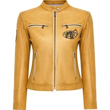 Derimod Champs Kadın Sarı Armalı Kısa Deri Ceket 25SGM530951