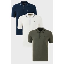 Buratti Pamuklu Slim Fit Şerit Detaylı Düğmeli Polo Yaka 3'lü T Shirt Erkek T Shirt 5902118S3