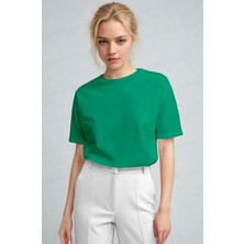 Kadın Bntn Yeşil  Nefes Alan Bisiklet Yaka Regular Fit Normal Kesim Baskisiz Basic T-Shirt