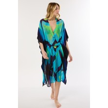 Ayyıldız 4800 Mavi Yeşil Desenli Plaj Elbisesi