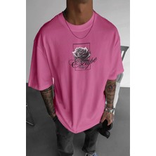 Millionaire Erkek Fuşya Pembe Black Rose Oversize Fit Bol Geniş Kalıp Salaş Kesim T-Shirt