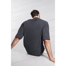 Erkek Antrasit Free Life Bisiklet Yaka Oversize Salas T-Shirt