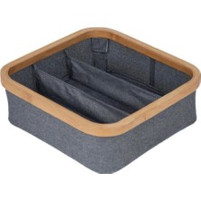 Mediterian Gri bambu katlanabilir 3 bölmeli çorap ve çamaşır sepeti 30x30 cm