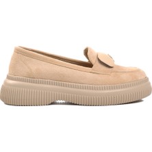 Aspor Bej Süet Poliüretan Kadın Düz Rahat Günlük Ayakkabı