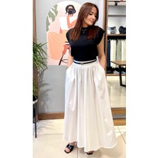 Mevsimlik Pamuk Saten Cepli Uzun Etek.