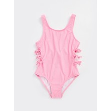 Fiyonklu Dokulu Kumaşlı Kız Çocuk Mayo